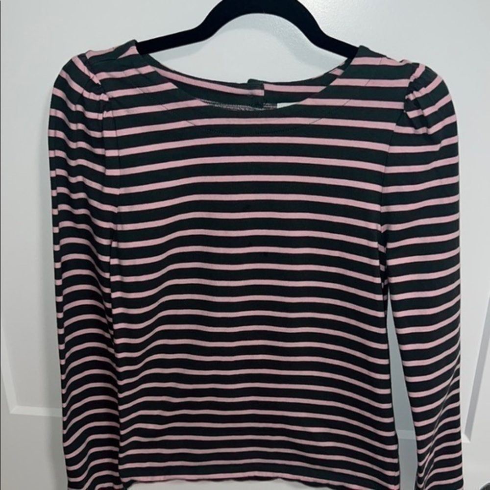 J. Crew Striped Pink and olive green J.Crew Women's Top - Small